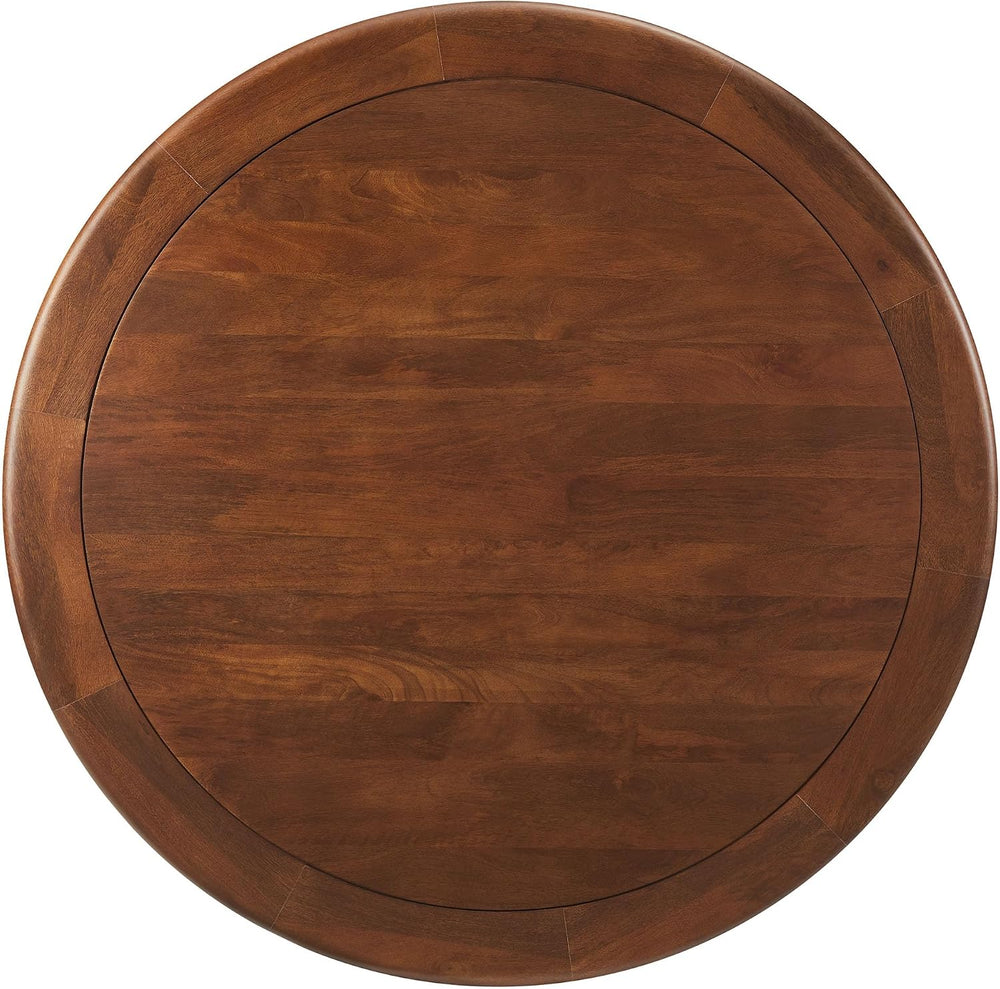 Modway Lippa 48 Inch Round Wood Dining Table with Metal Pedestal in Brass Wal...