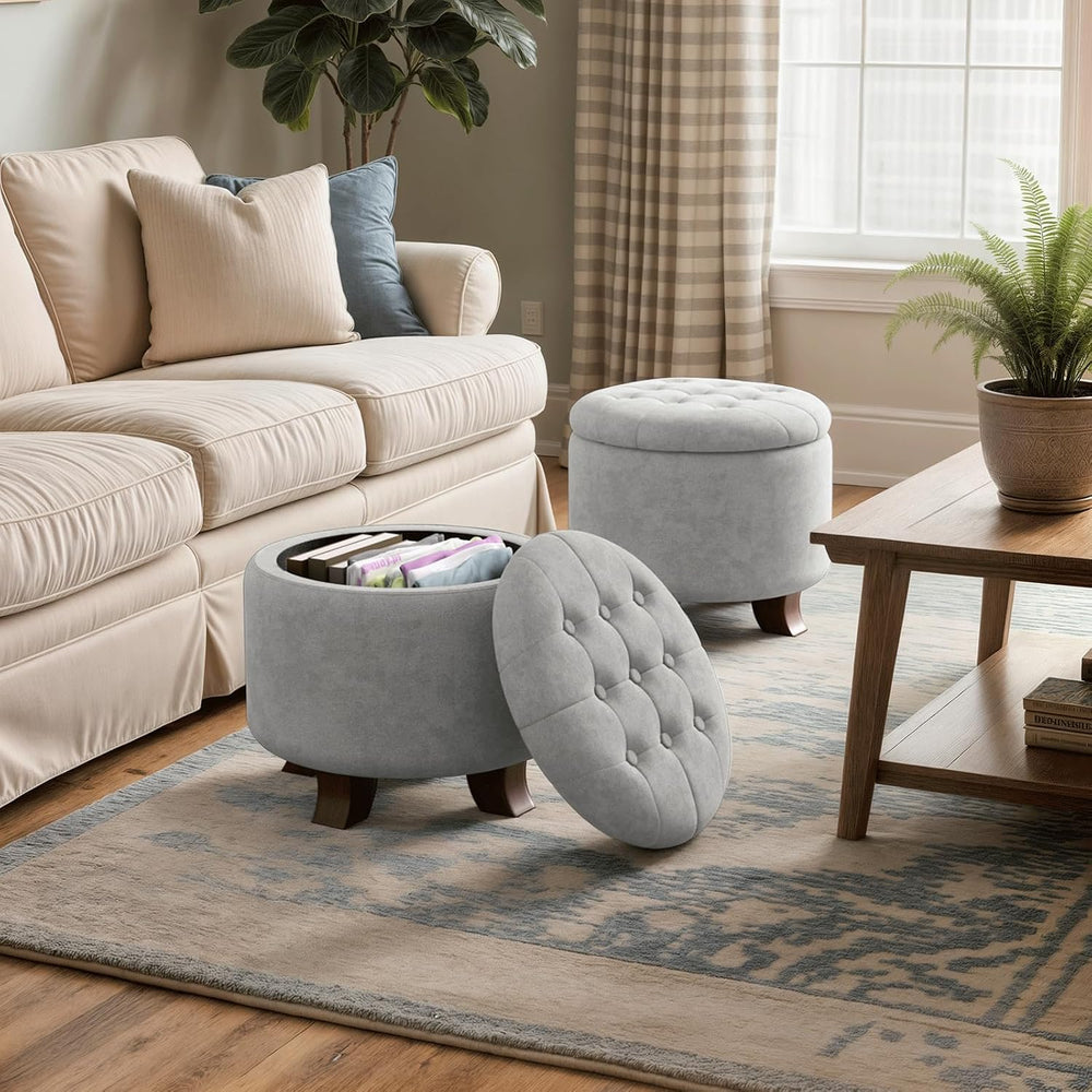 Magshion Round Storage Ottoman, 20 Dia. x 17 H Inches, Light Gray