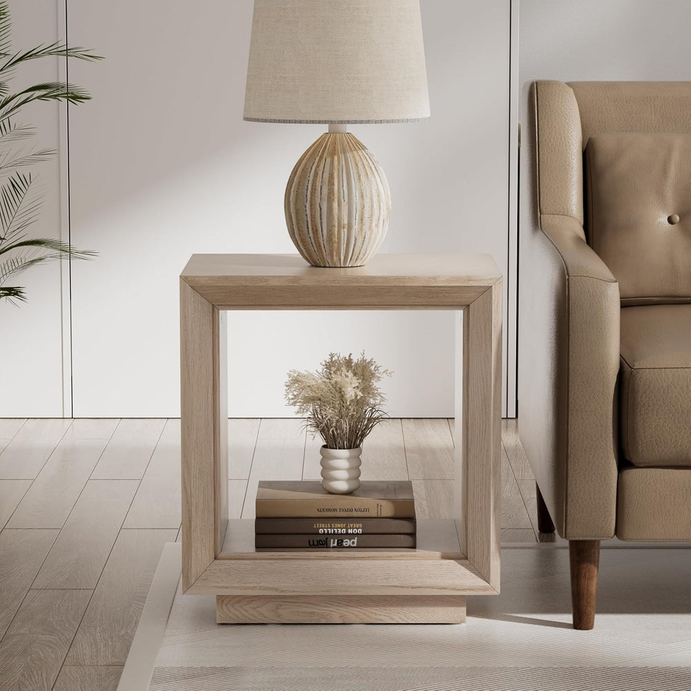 COZAYH Farmhouse End Table, Open Cube Accent Table with Geometric Frame, Mode...