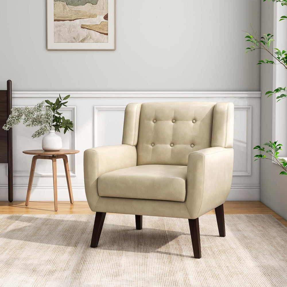 Accent Chair Set of 1, Mid-Century Modern PU Leather Chairs with Arms for Liv...