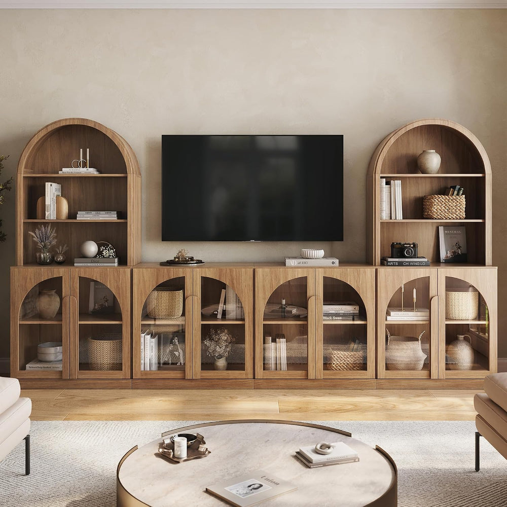 BELLEZE Bijou 126" Wall Unit 6-Piece Modular TV Stand - Camel
