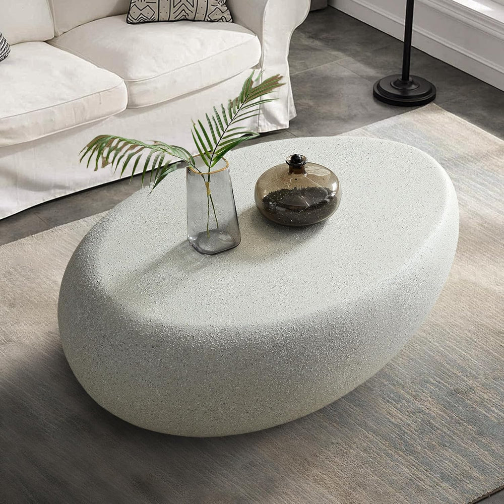 Oval Coffee Table, Faux Stone Center Table, No Assembly