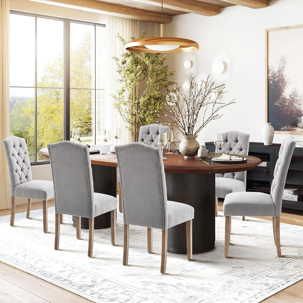 Tufted Dining Chair Fabric Button Upholstered Modern Kitchen Diner Set of 2