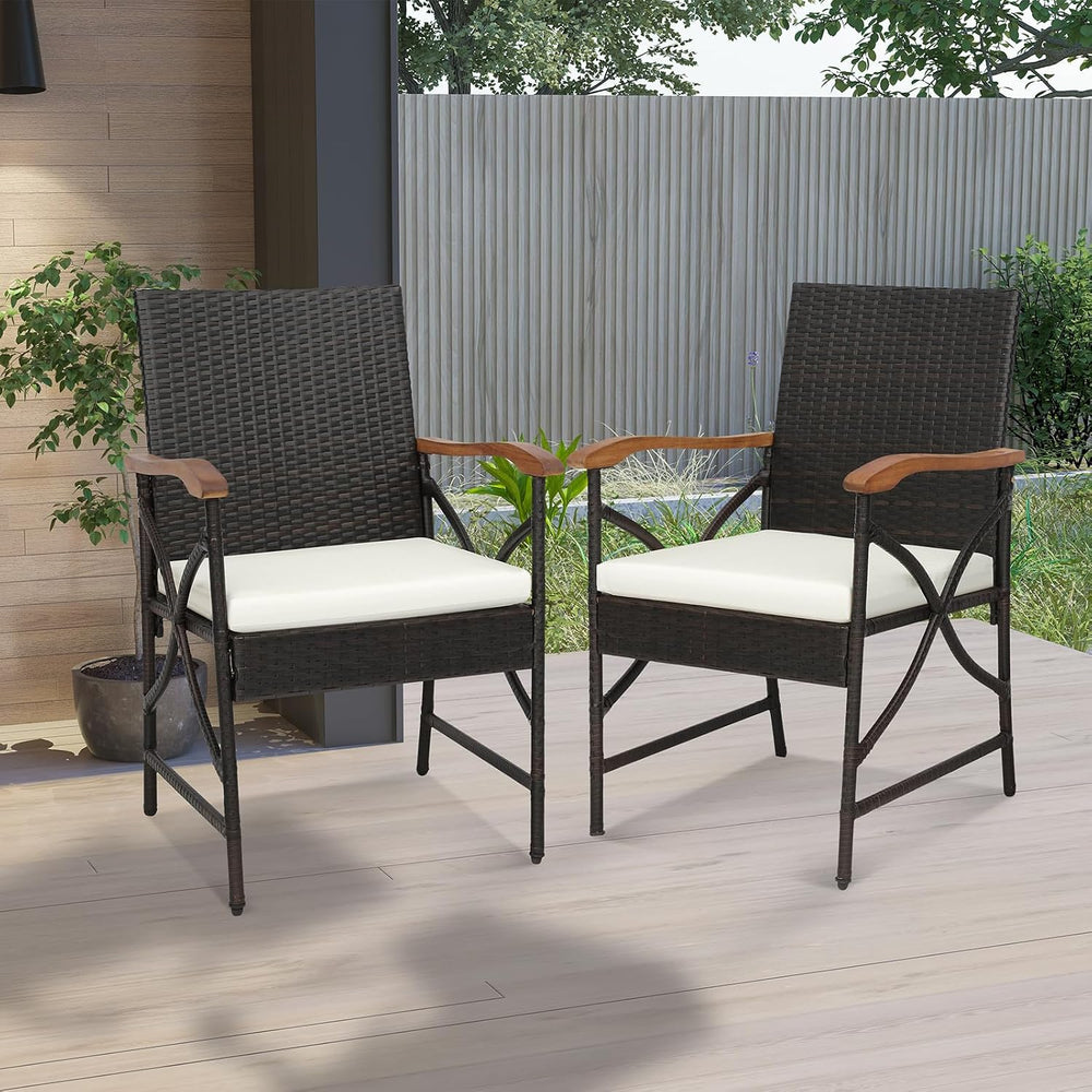 Tangkula Wicker Patio Dining Chairs Set of 2, PE Rattan Outdoor Chairs with S...