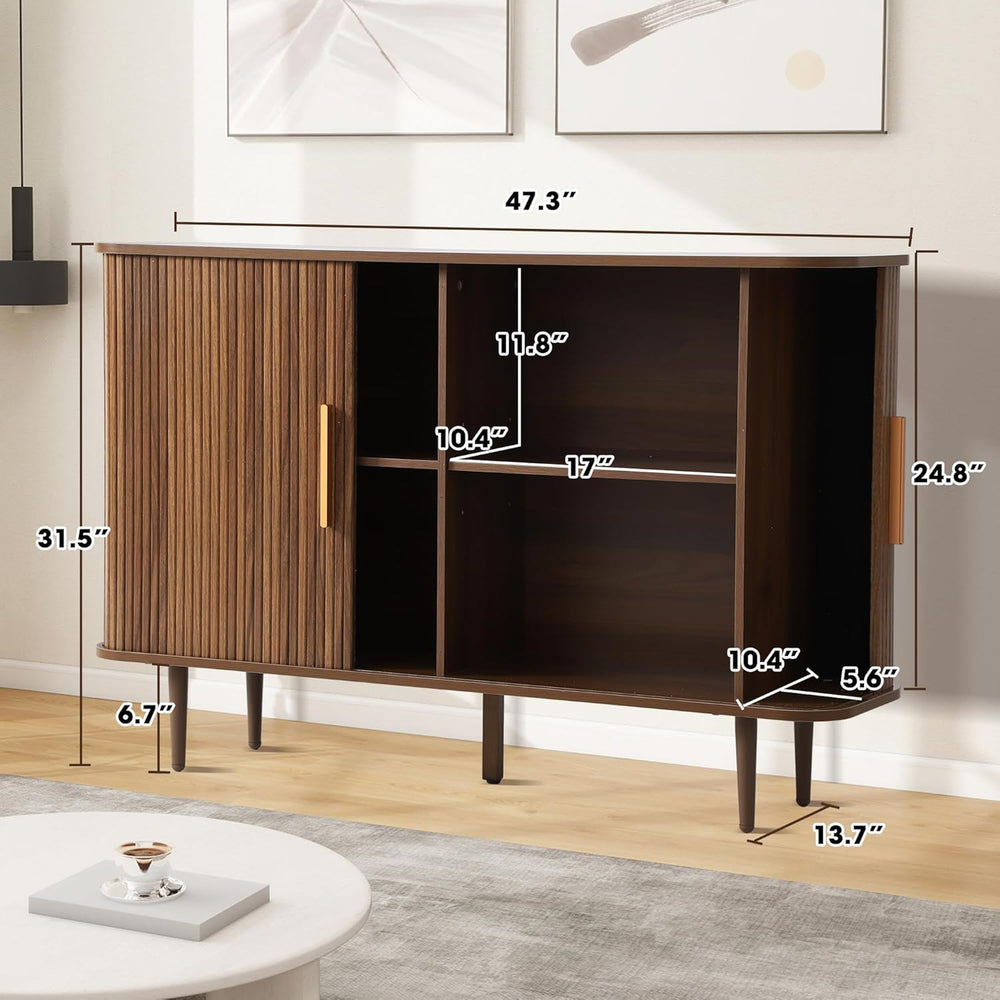 47" Fluted Buffet Cabinet with Tambour Sliding Doors, Modern Sideboard B...