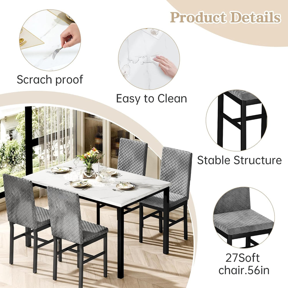 Hooseng Kitchen Table Set 5 Piece Dining Room Table Set Marble Dining Table 4...