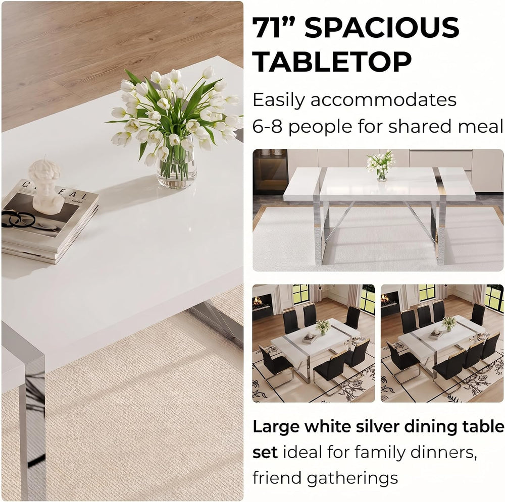 Ebullient White Dining Table Set for 6, Modern 7-Piece Dining Set