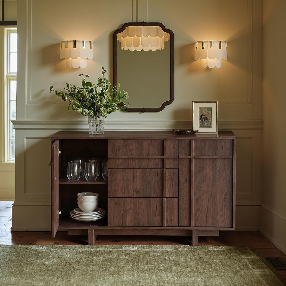 47.2" Buffet Cabinet with Storage, Skeleton Line Design, Walnut