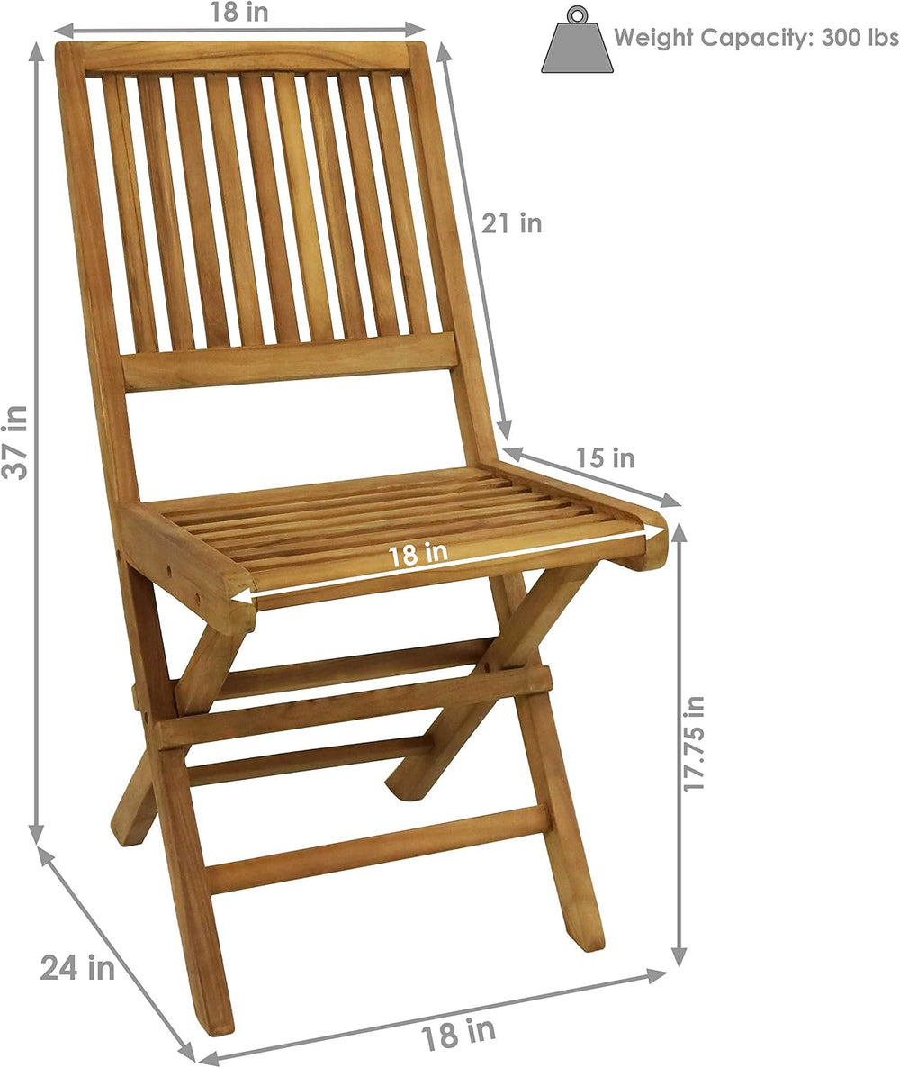 Sunnydaze Outdoor Wooden Teak Folding Patio Chairs, 37” H, Brown, Set of 2