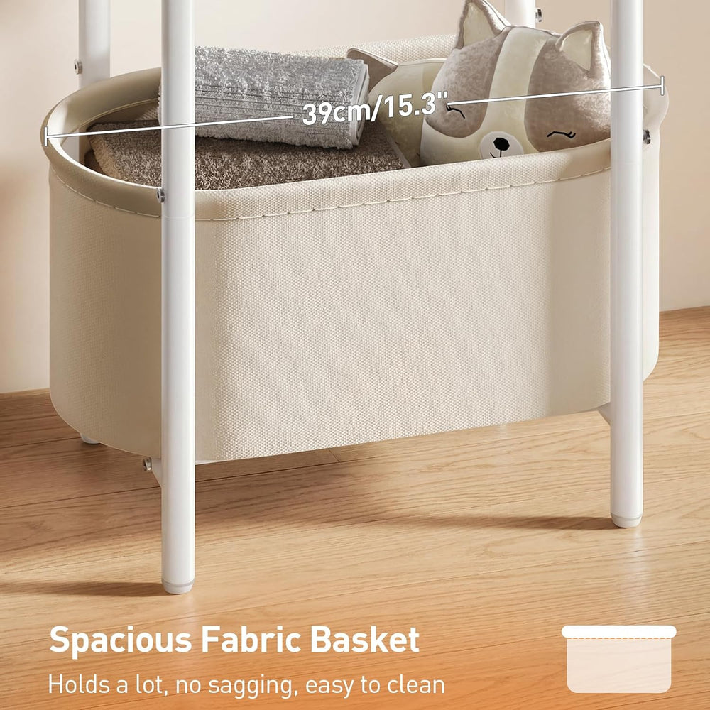 RALGEND Small Round Side Table with Fabric Basket Storage, Oval End Table for...