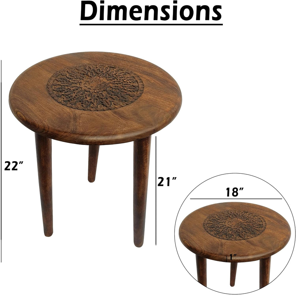 TUP THE URBAN PORT AMA 22 Inch Side End Table, Round Top, Indian Mandala Flor...