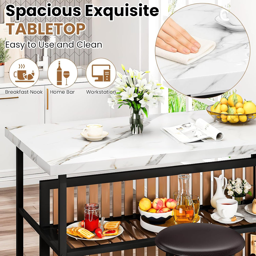 DKLGG Kitchen Island with Stools & Storage, Modern Dining Table Set for 2...