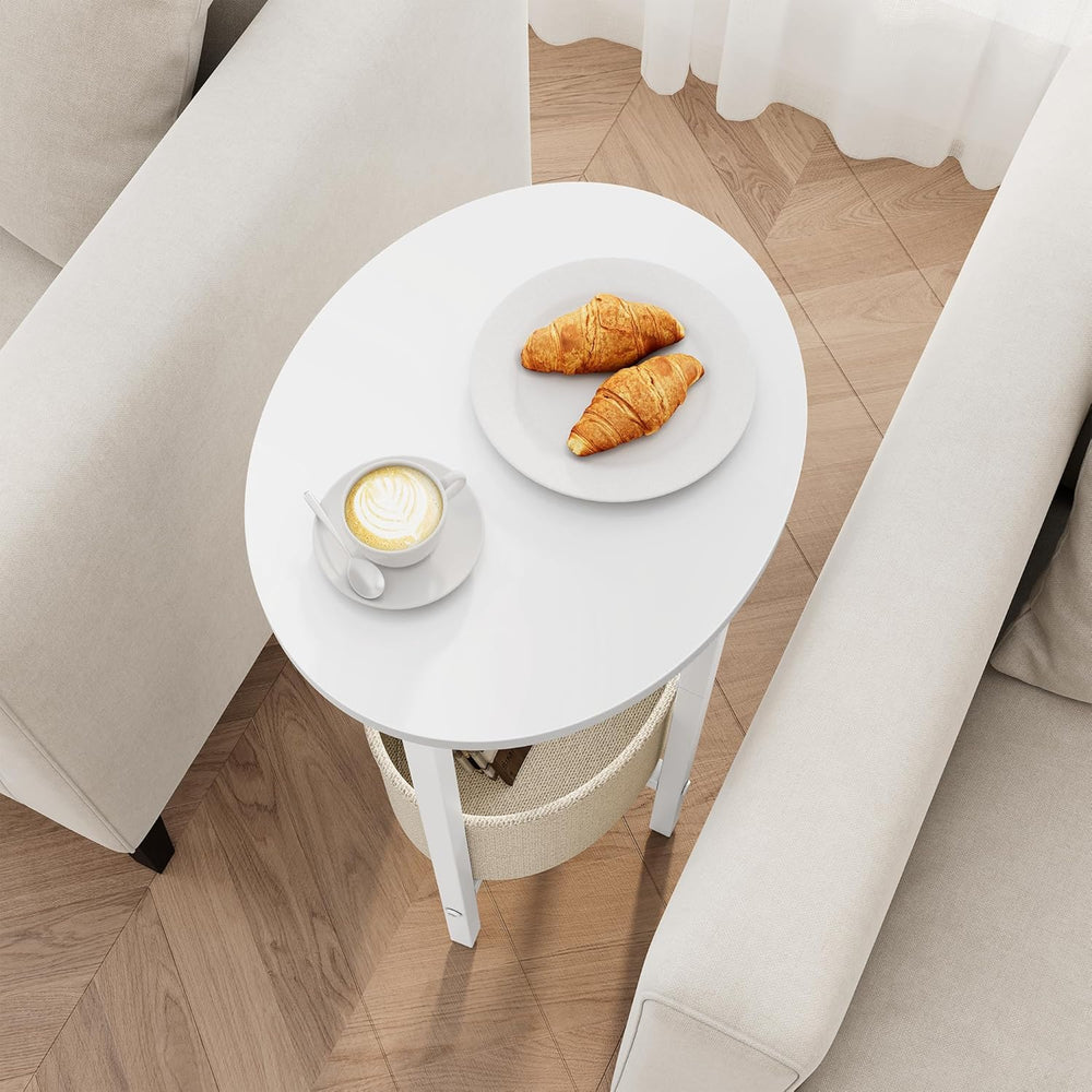 Vagusicc Round Side Table End Table with Storage Basket, Small Side Table Rou...