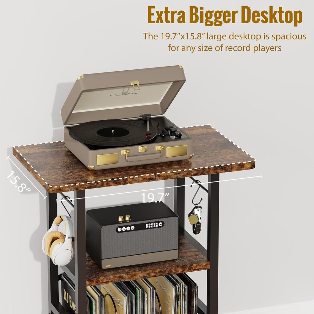 YAKANJ Record Player Stand with Extended Desktop,Large Record Player Table wi...