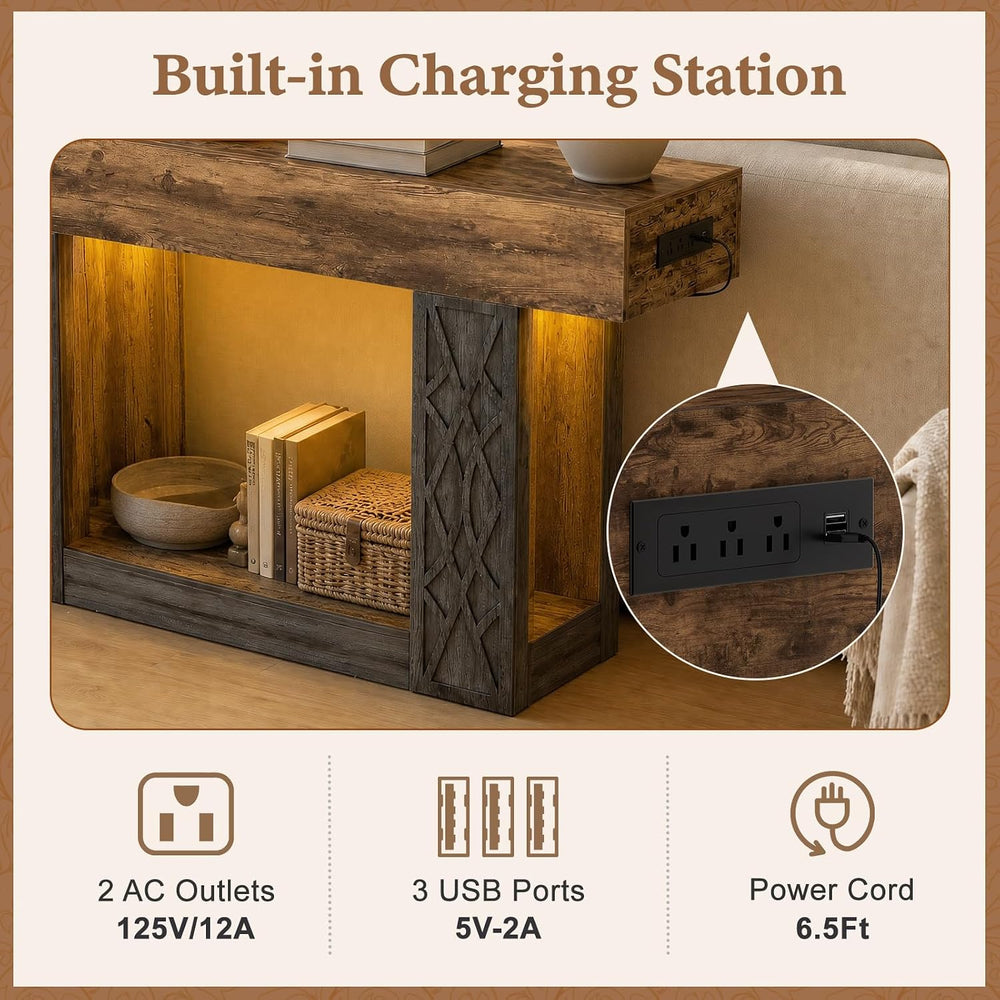 Unikito 47" Console Sofa Table with Power Outlet & LED Light, Grey &...