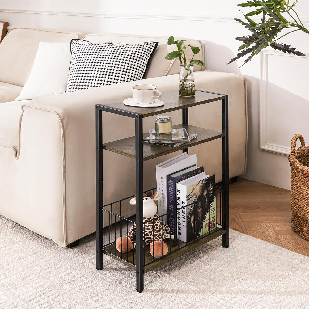 Yoobure Narrow Side Table with Storage Basket, Small End Table for Small Spac...