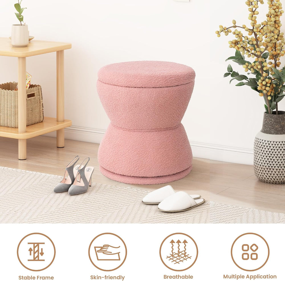 EazeHome Round Ottoman with Storage, 360° Swivel Boucle Ottoman Vanity Stool,...