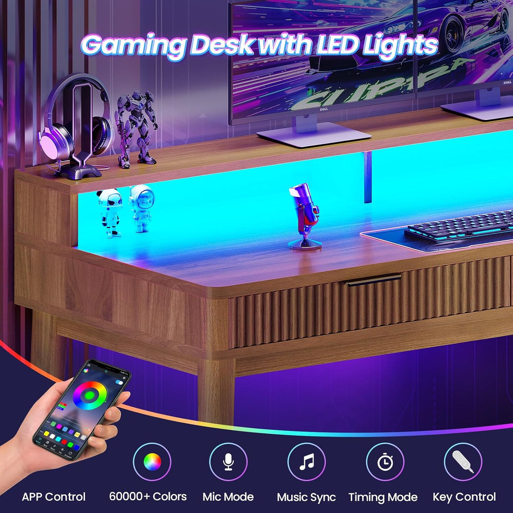SEDETA Modern Office Desk with 4 Drawers, 59" Fluted Gaming Computer Des...