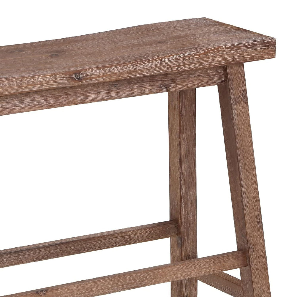 Benjara 33 Inch Saddle Seat Bench, Sandblasted Antique Brown Acacia Wood, Ang...