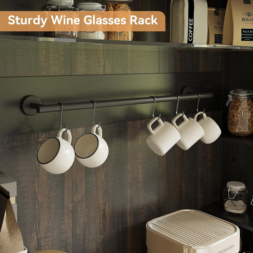 Takywep Tall Coffee Hutch with LED Lights Tall CoffeeBar Cabinet Farmhouse Bu...