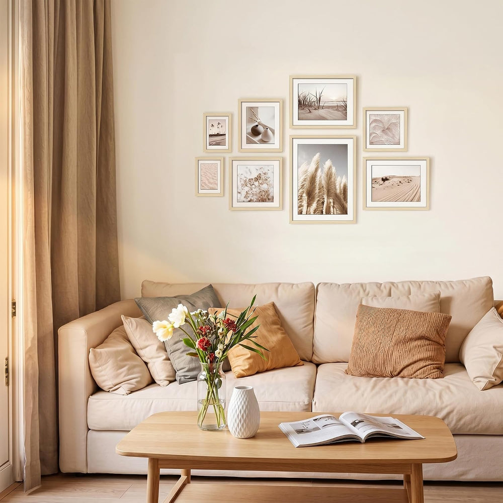 ArtbyHannah Gallery Wall Frame Set, 8 Pack Beige Picture Frames, Large