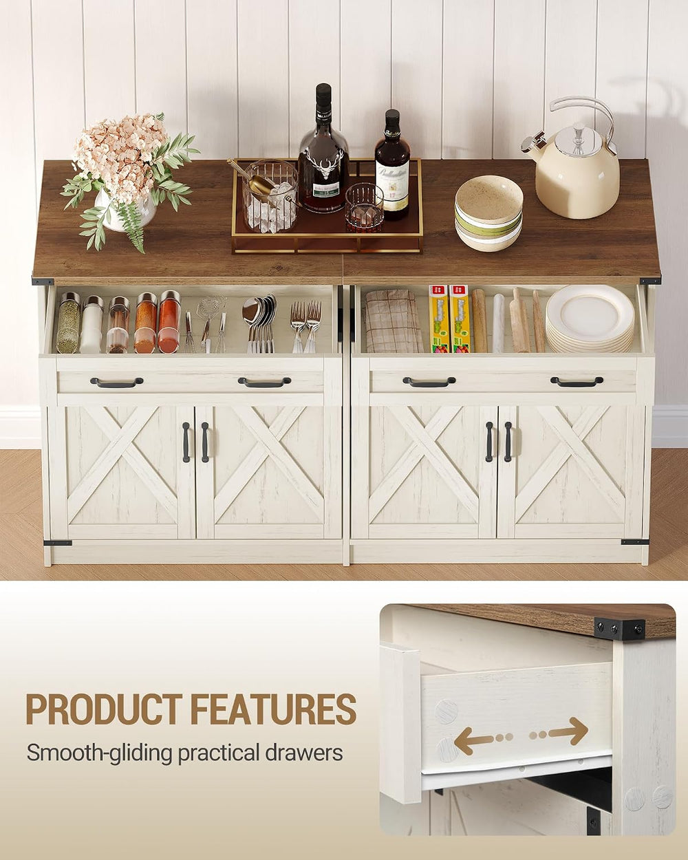 Hzuaneri Kitchen Storage Cabinet, Buffet Cabinet with Storage, Modern Farmhou...