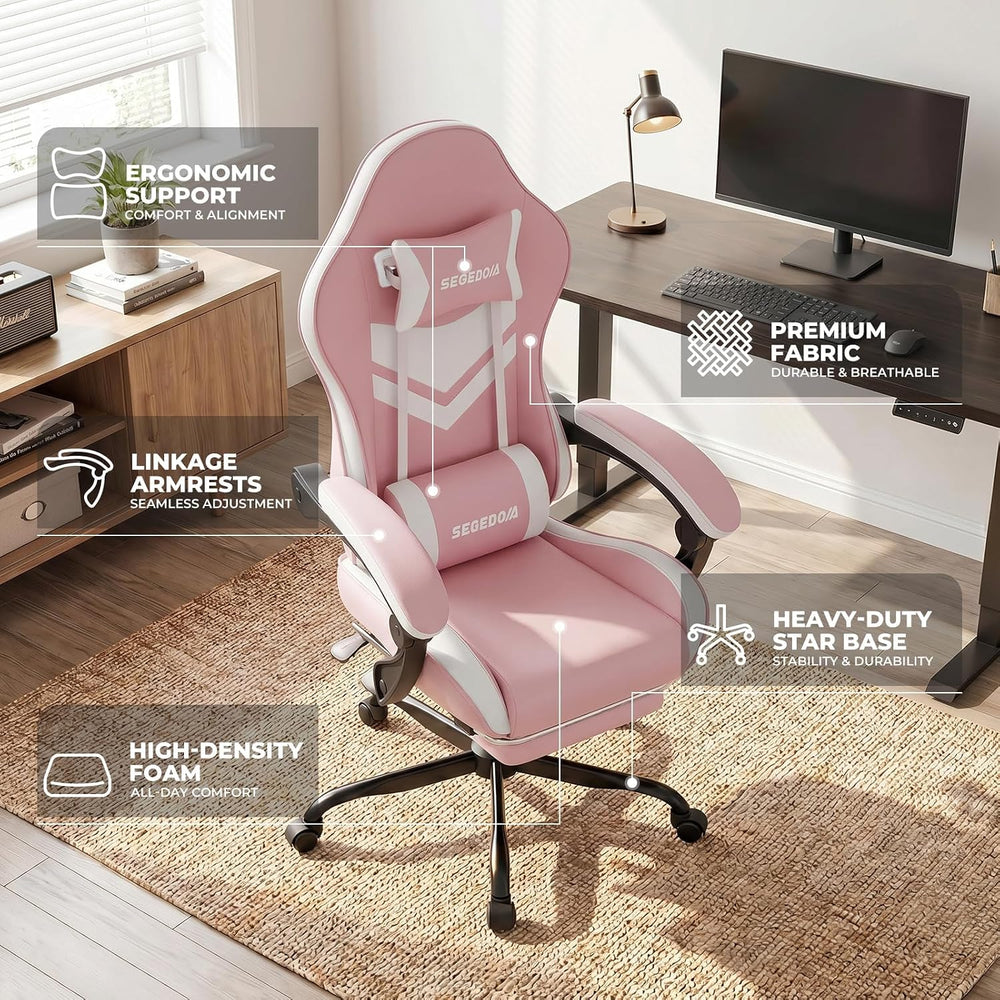 Gaming Chair with Footrest & Massage Lumbar Support, PU Leather Ergonomic...