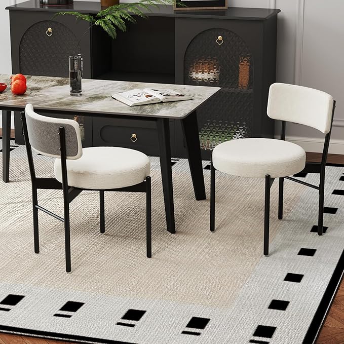 Giantex Boucle Dining Chairs Set of 2, Sherpa Upholstered Kitchen Chairs w/Cu...