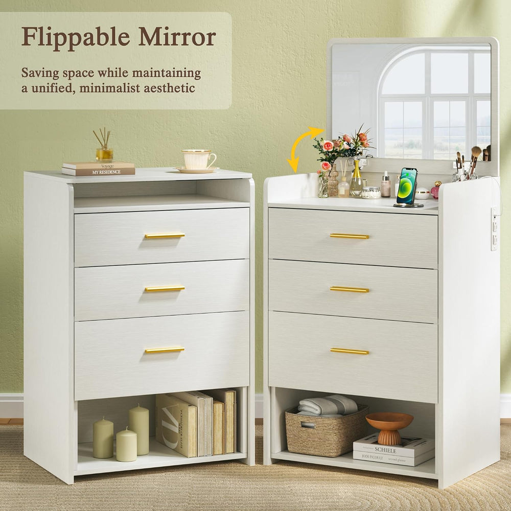 HUAHUU 3 in 1 Vanity Desk with Flip-up Mirror, Compact Vanity with 2 Fabric D...
