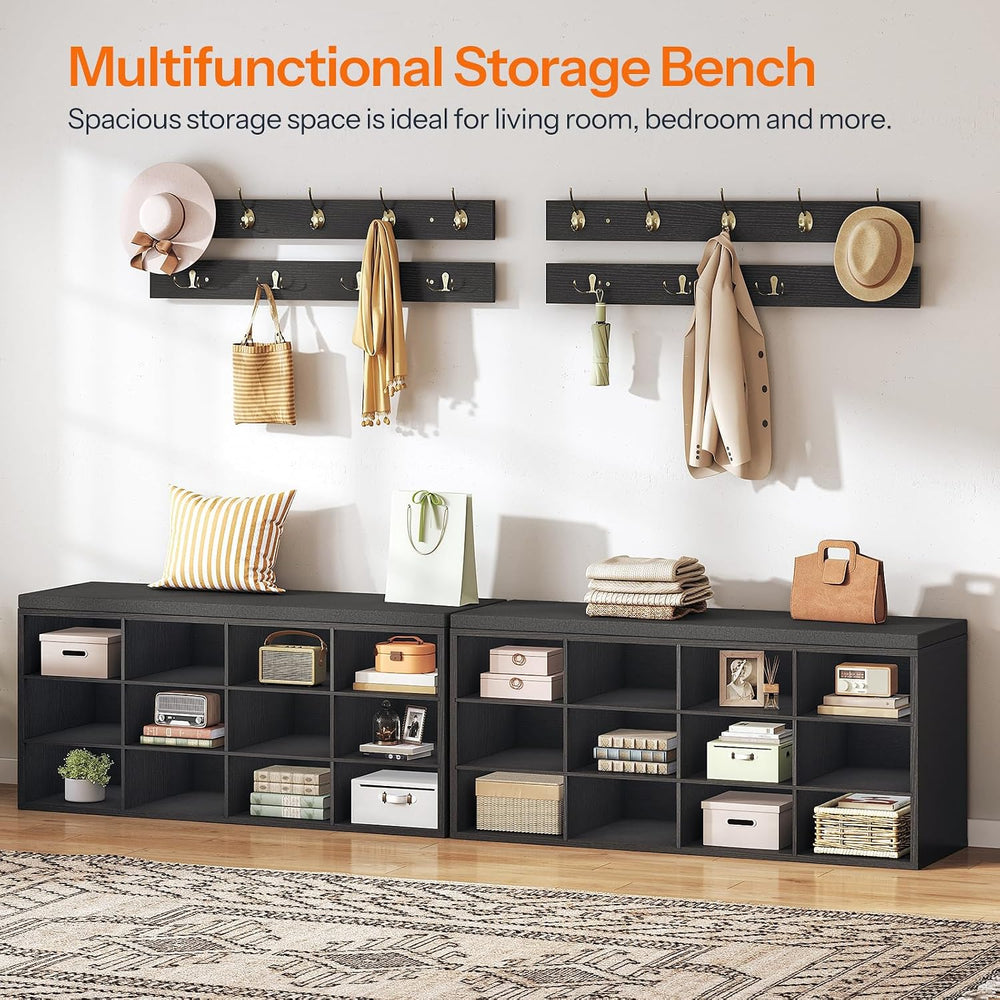 HOOBRO Shoe Storage Bench with Cushion, 39.4" L Entryway Bench with 12 C...