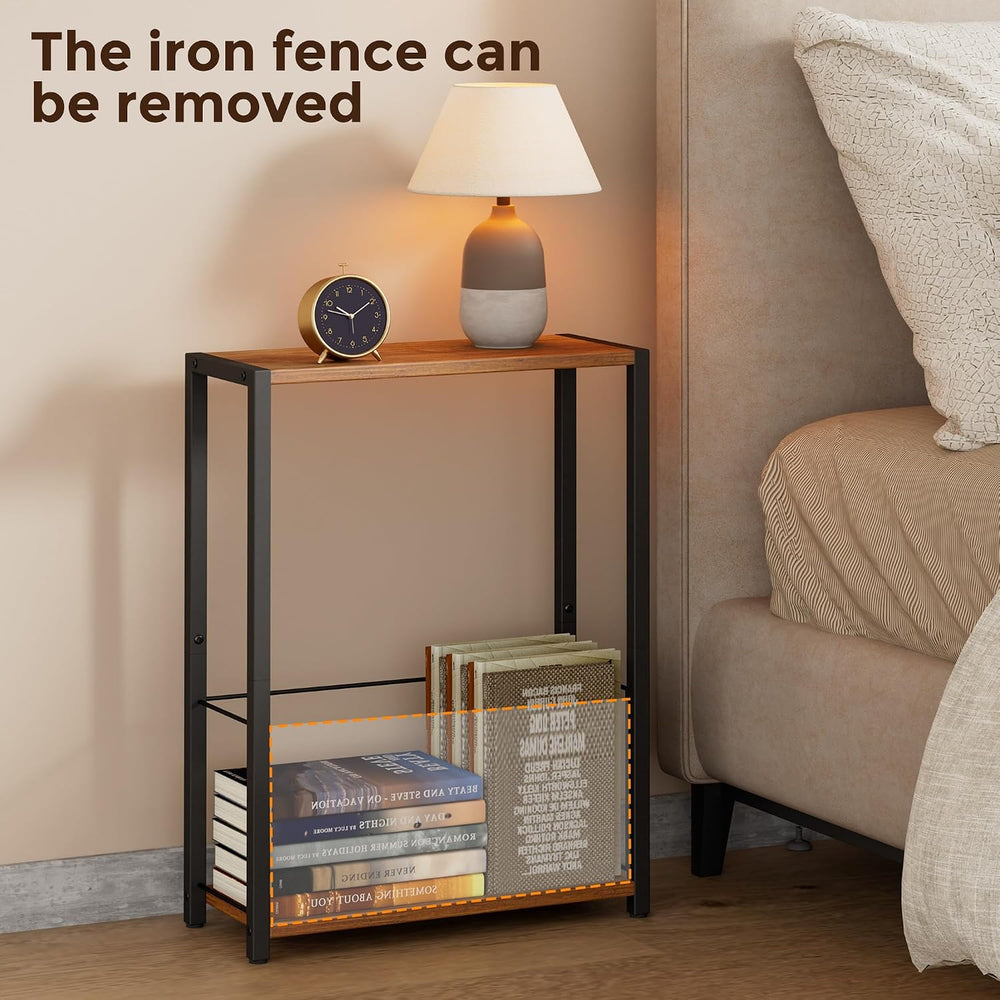 Homleke Narrow Side Table with Magazine Holder, Skinny End Table Perfect for ...