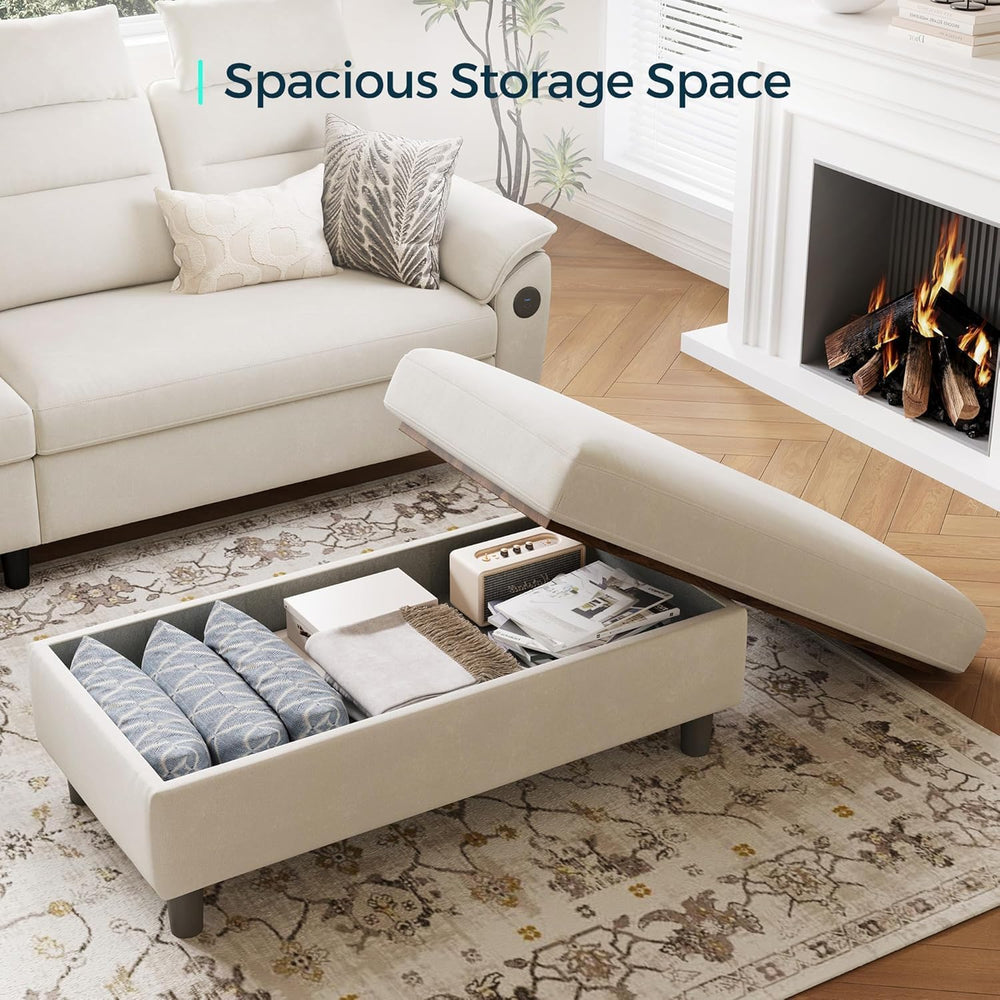 LINSY HOME 46 Inches Wide Storage Ottoman Bench, Linen Coffee Table Folding L...