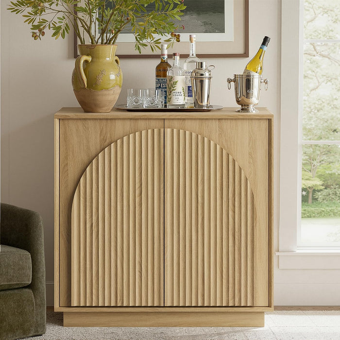 win2win 31.5" Small Buffet Cabinet with Storage, Arched Doors, Oak, 1PCS