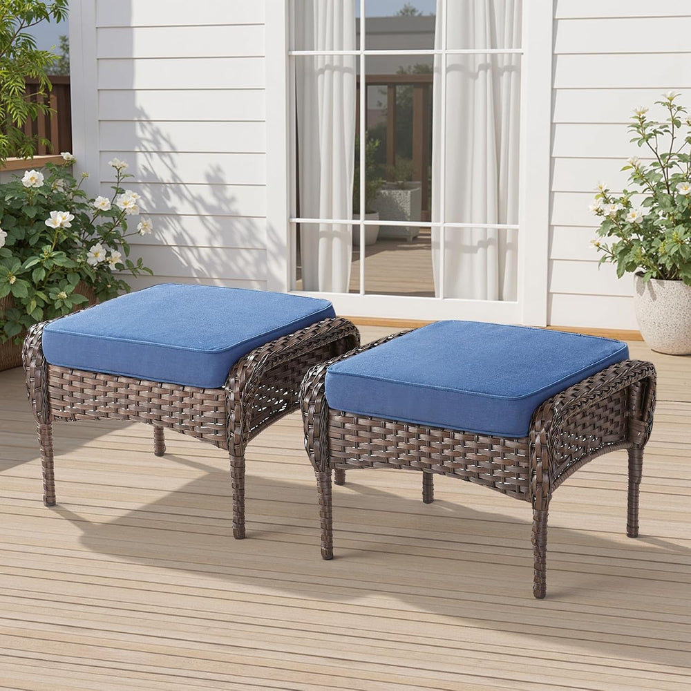 Outdoor Patio Ottomans Set of 2, Outdoor Wicker Footrest Seat with Removable ...