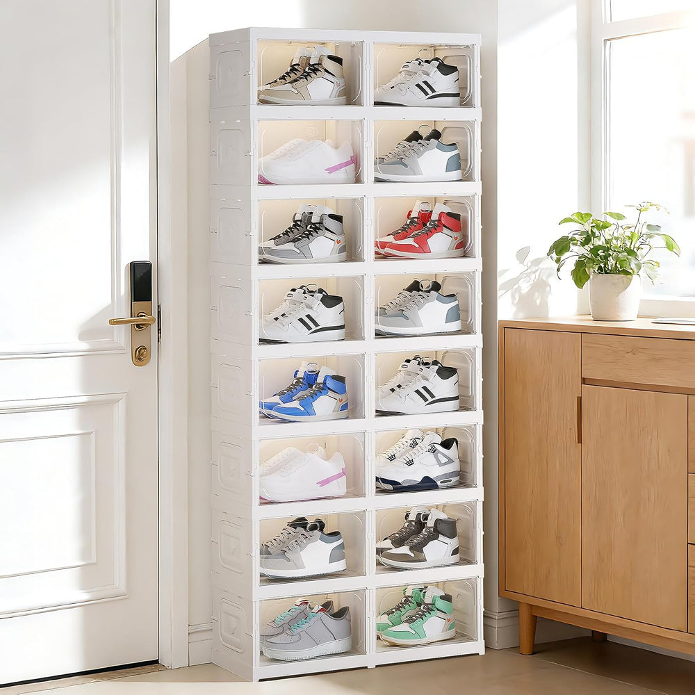 Shoe Box Foldable Storage Box Installation-free Clear Plastic Stackable Shoe ...
