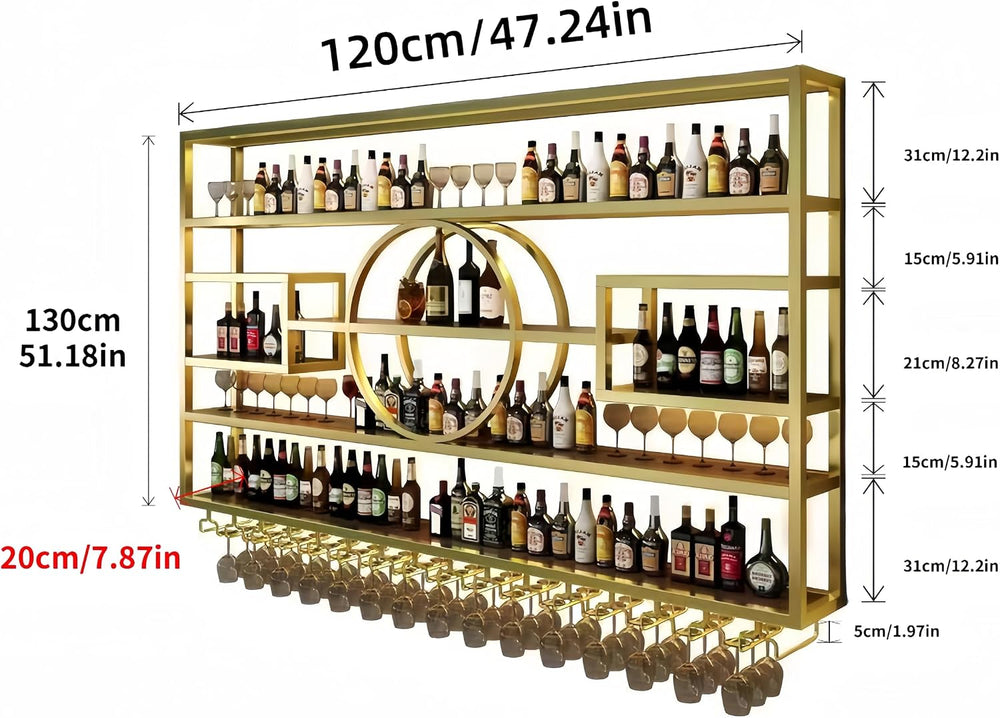 47in Modern Wine Rack Wall Mounted, Metal Wall Bar Shelves for Liquor Bottles...