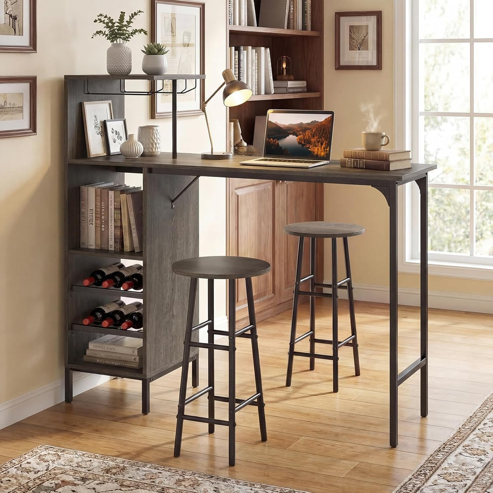 Giantex 3 Pieces Bar Table and Stools Set, Bistro Table Set with Glass Holder...