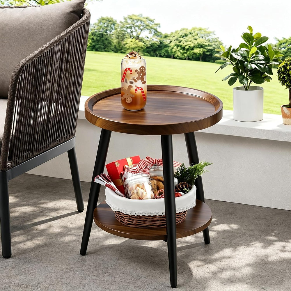 Small Round Side Table, 2-Tier Mid Century Modern Side Table, Round End Table...