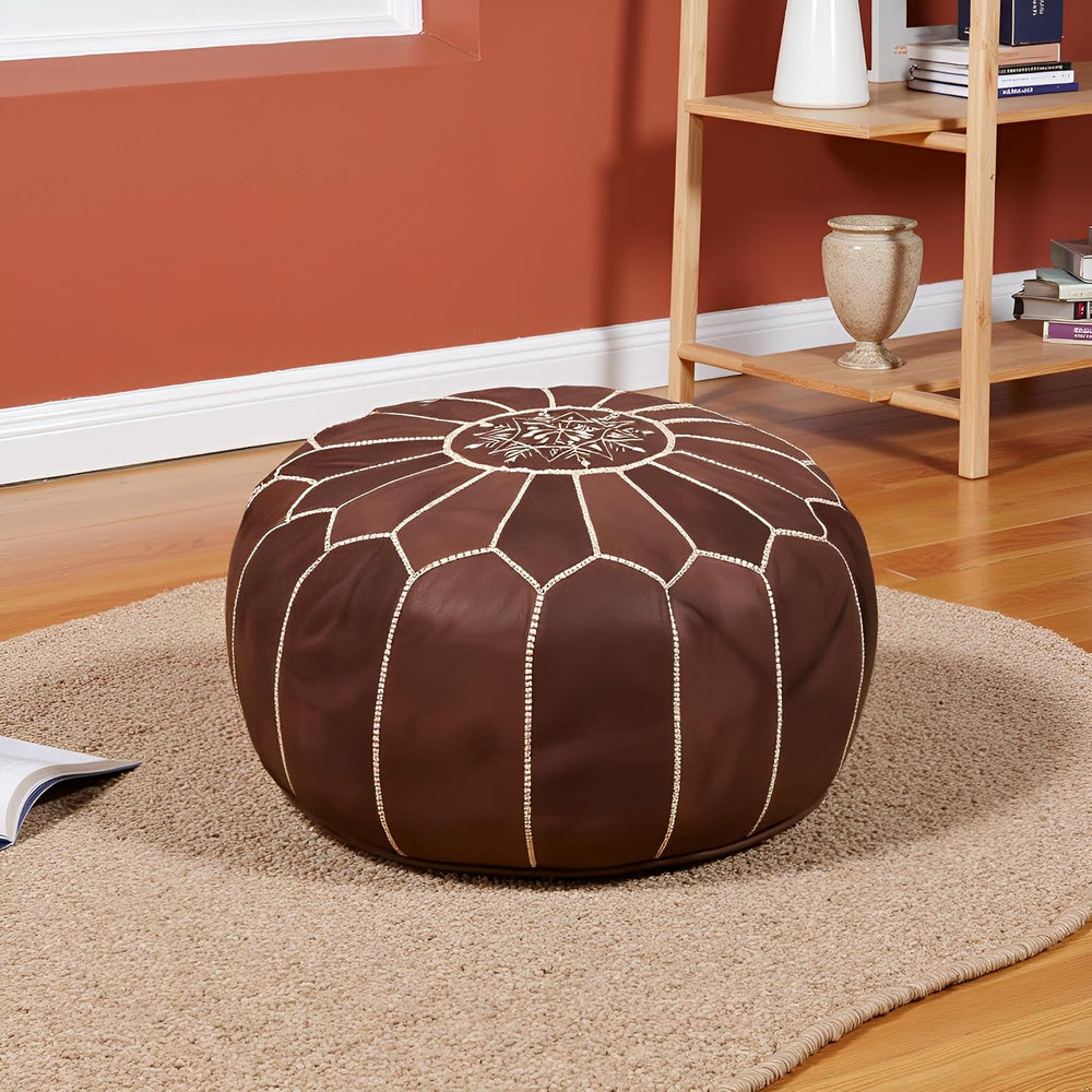 Stuffed Round Design Moroccan Leather Pouf Ottoman, Handmade, Pre-Filled, 100...