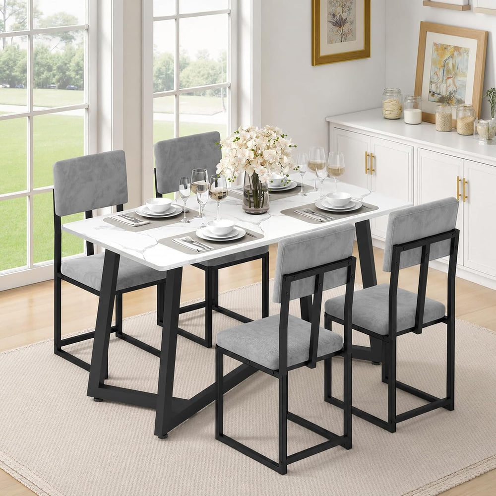 5-Piece Dining Table Set for 4, Modern Faux 47.24" Marble Kitchen Table ...