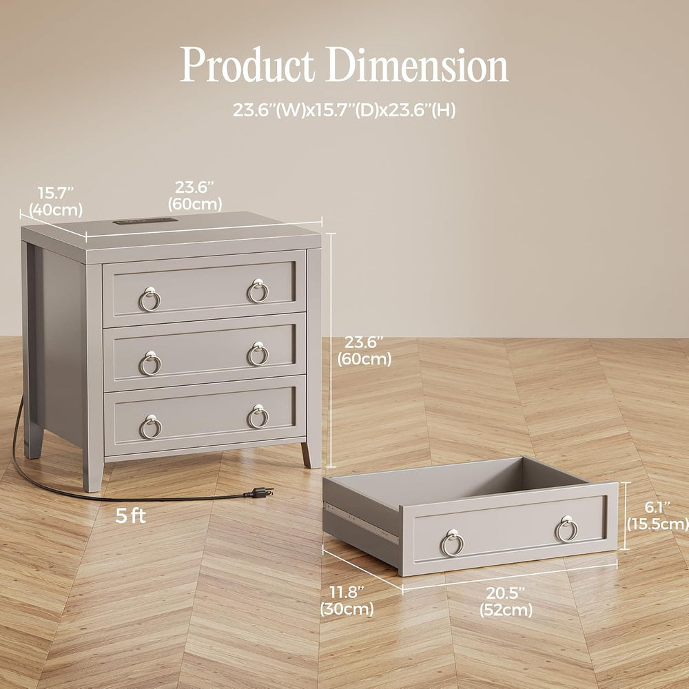 Huuger Paint Night Stand with Charger Station, 3 Drawer Nightstand Set of 2