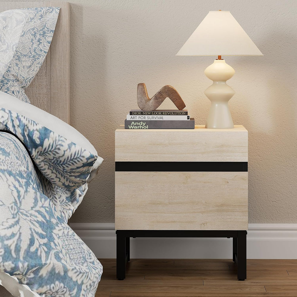 WAMPAT Nightstand with 2 Drawers for Bedroom, Modern Bedside Table with Black...