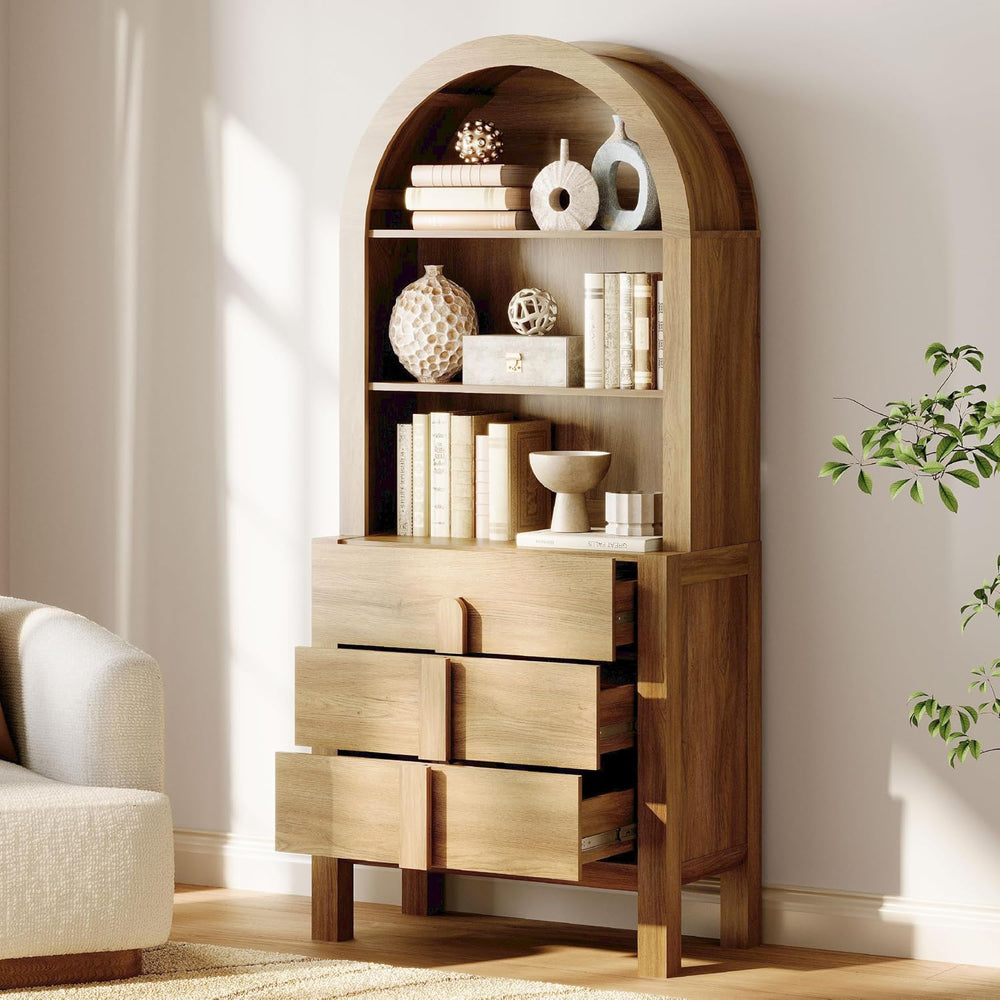 WAMPAT 71" Tall Arched Kitchen Pantry Cabinet with 3 Drawers,5 Tiers Mod...