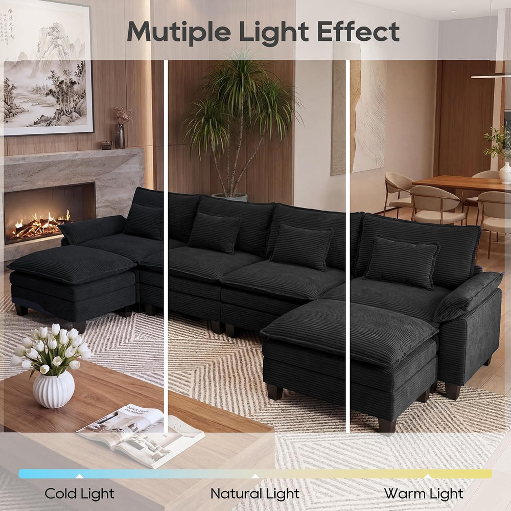 URRED Oversized Modular Sectional Sofa,Solid Black:157" U Shaped | Moder...