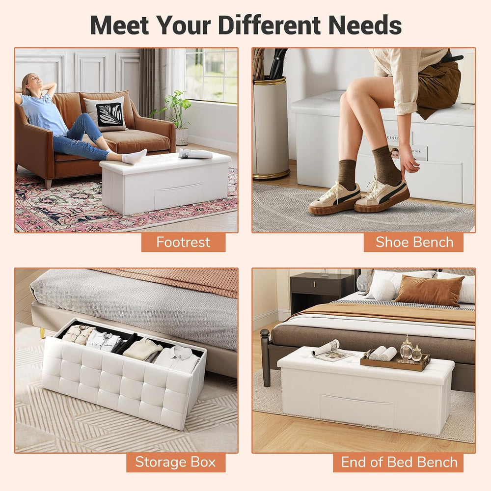 43 Inches Folding Storage Ottoman Bench, Foldable Foot Rest Stool End of Bed ...