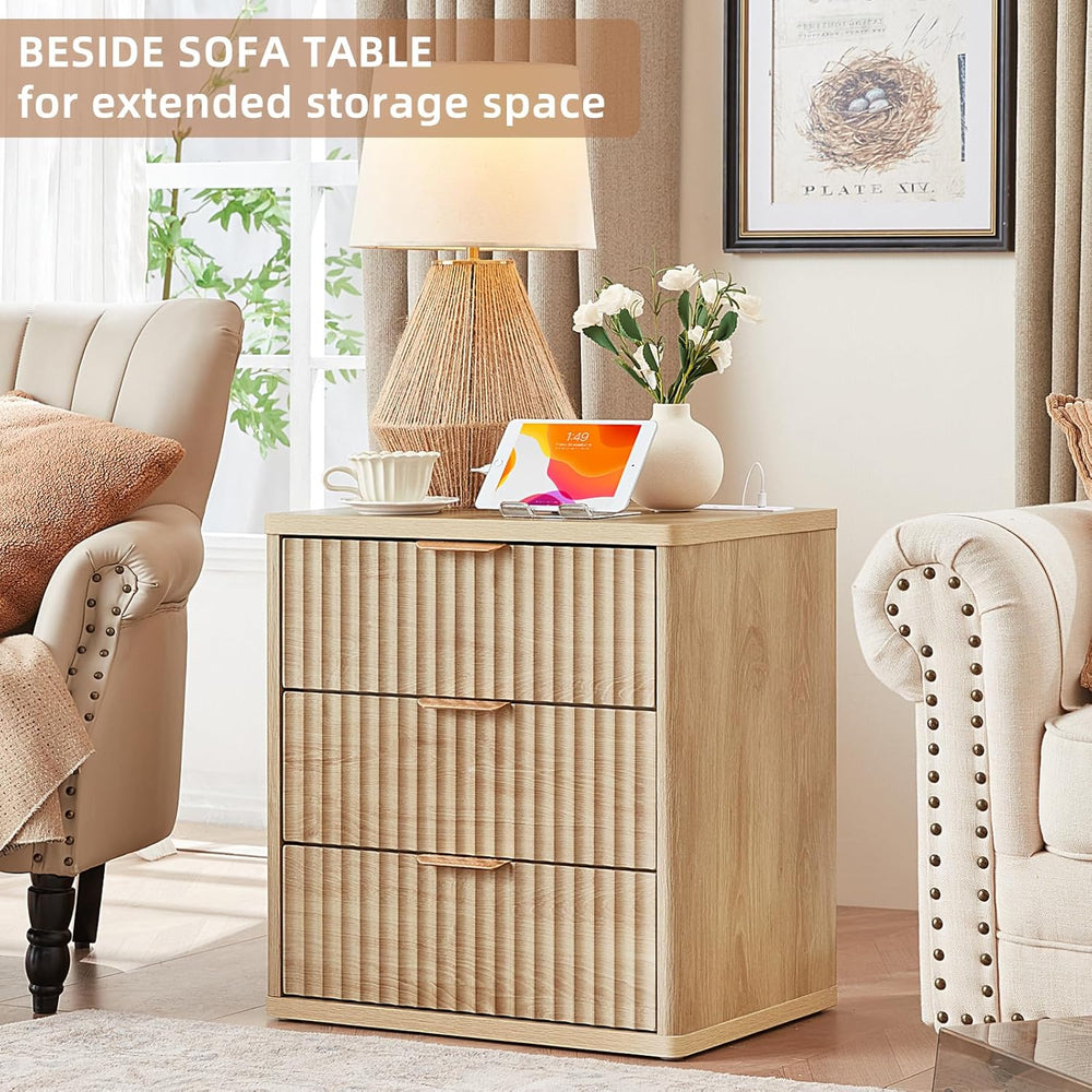 LEYAOYAO 23" Wide Fluted Farmhouse Night Stand Set of 2 with Charging St...