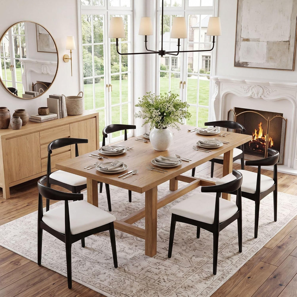 ROCITY Black Dining Chairs Set of 2 Wood Kitchen Chairs with Linen Fabric Cus...