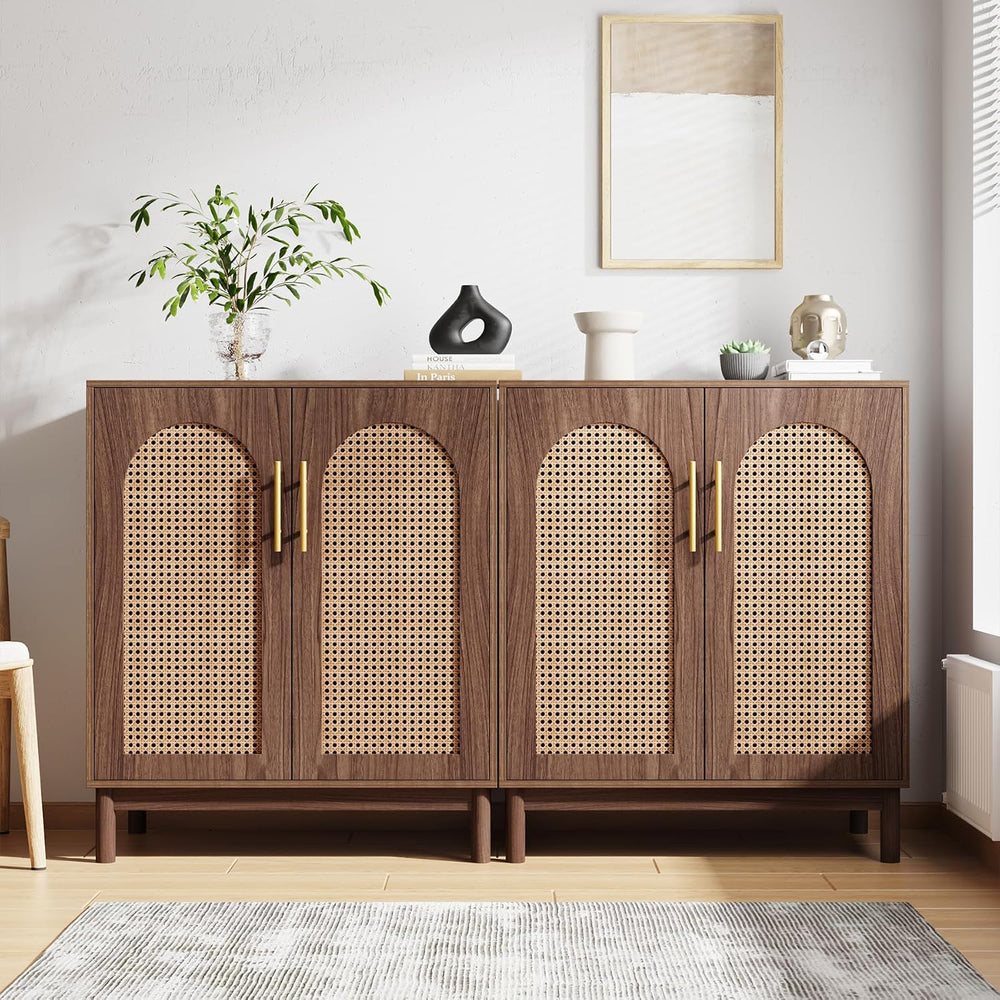 Tribesigns Set of 2 Rattan Sideboard, 59” Buffet Cabinet with Storage