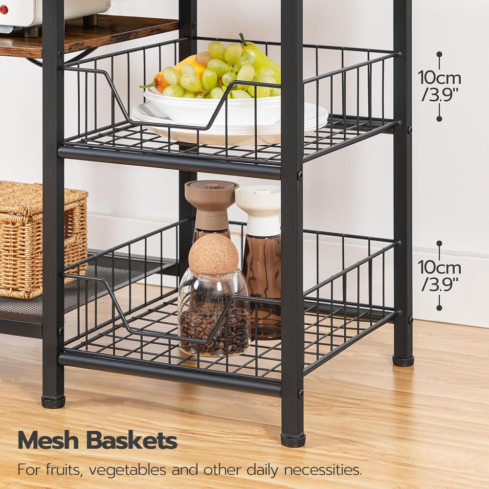 HOOBRO Large Bakers Rack with Power Outlets, 6-Tier Microwave Stand with 4 Ho...