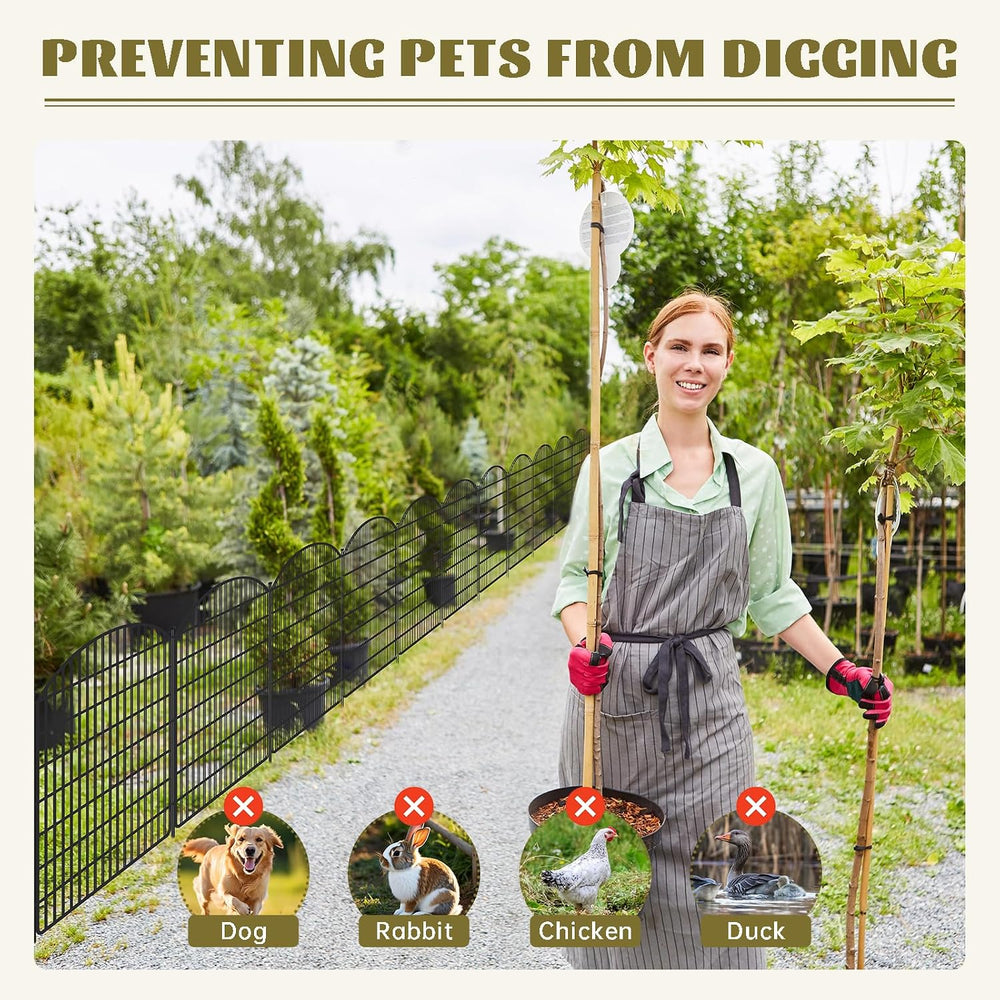 16 Panels No Dig Garden Fence with Gate, 32in x 38.6ft Decorative Dog Fence O...
